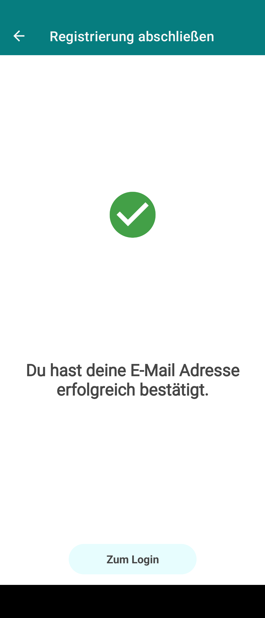 Ansicht der Bestätigungsinfo im Registrierungsprozess der Musikschul-App