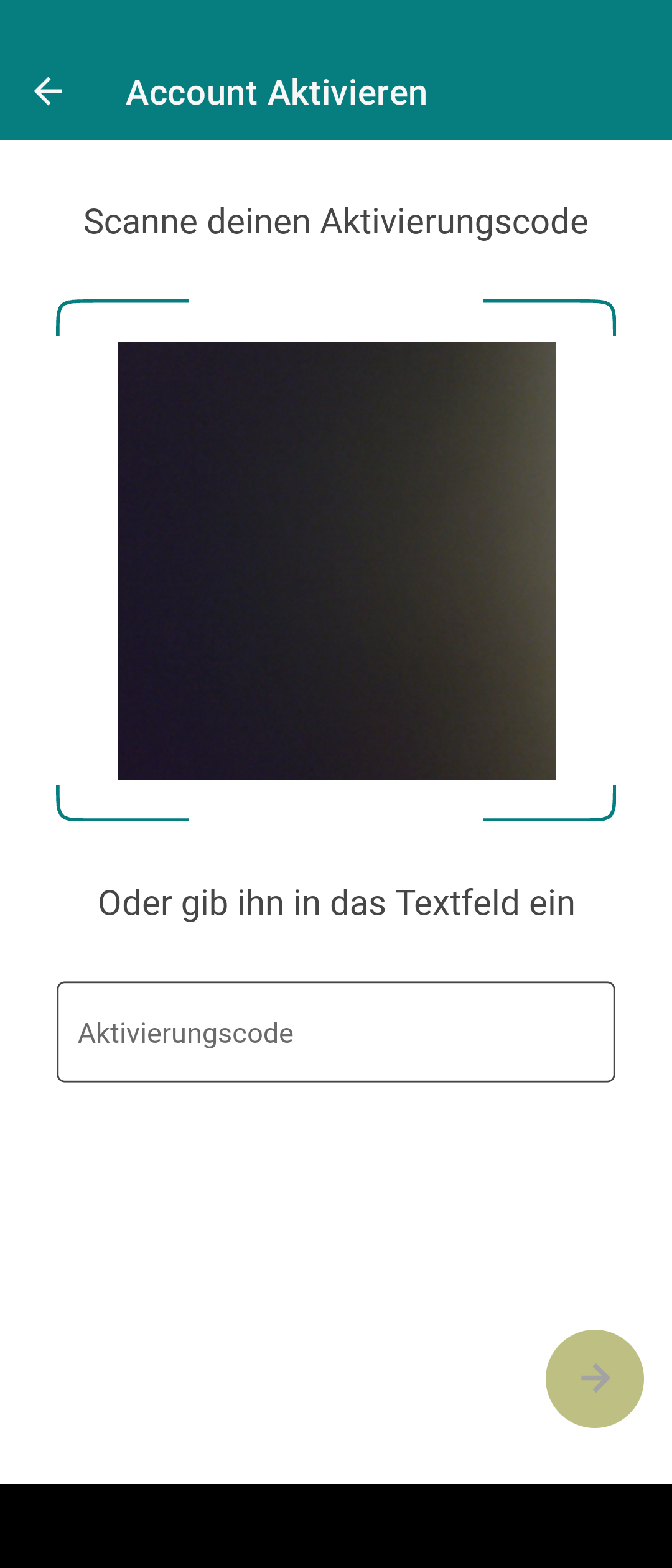 Ansicht zum einmaligen Scannen des Aktivierungscodes im Registrierungsprozess der Musikschul-App