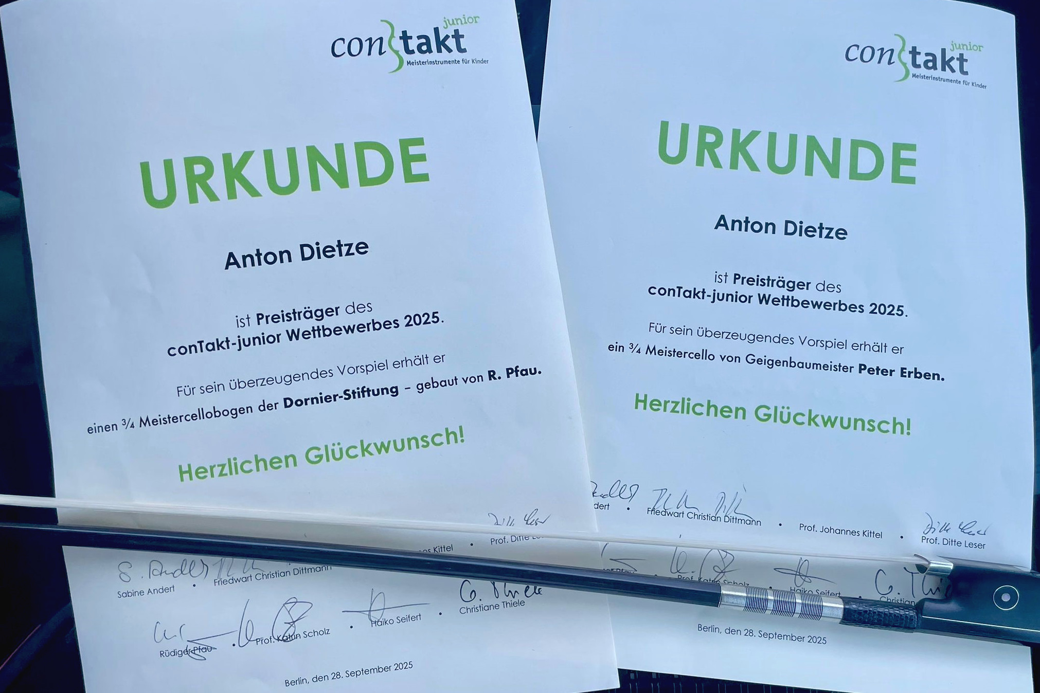Celloschüler Anton Dietze ist Preisträger beim 10. conTakt-junior Wettbewerb in Berlin