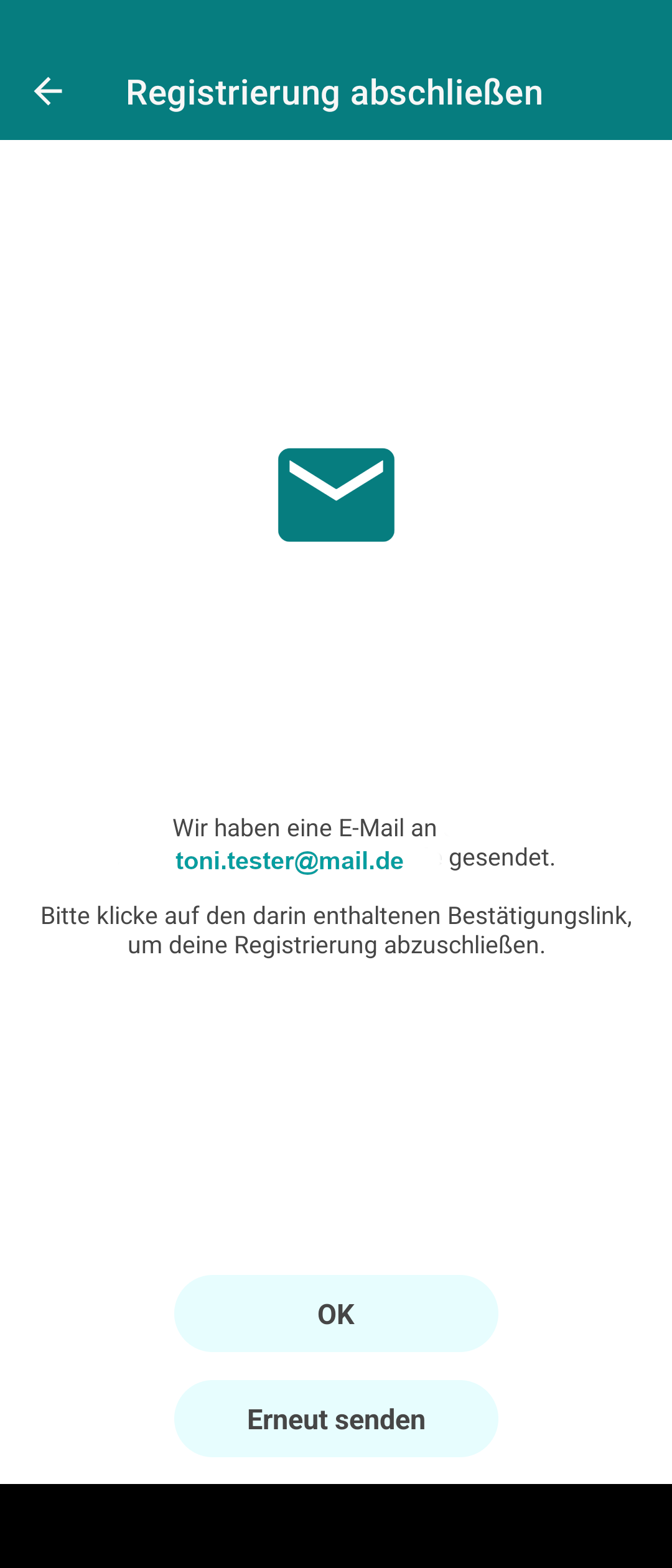 Ansichtsbeispiel der Bestätigungsmail im Registrierungsprozess für die Musikschul-App